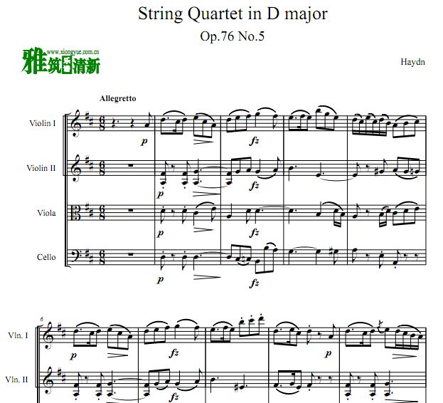 海顿  Op.76 No.5 D大调弦乐四重奏谱