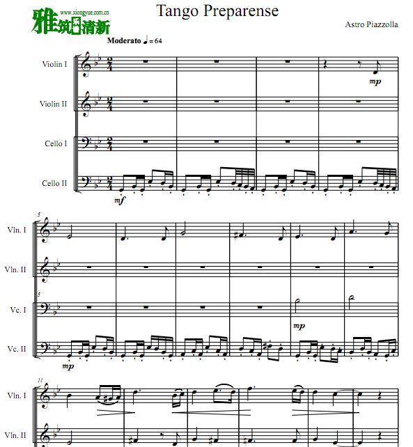 皮亚佐拉 Tango Preparense二小提琴二大提琴谱