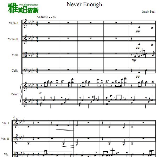 马戏之王 Never enough钢琴五重奏谱