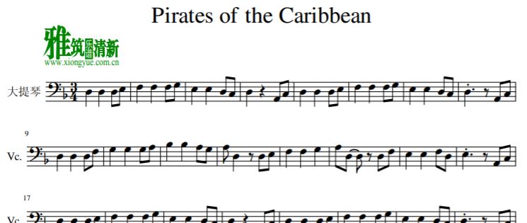 Pirates of the Caribbean 加勒比海盗大提琴谱
