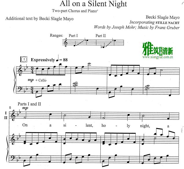 all on a silent night 2声部合唱钢琴伴奏谱