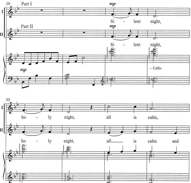all on a silent night 2声部合唱钢琴伴奏谱