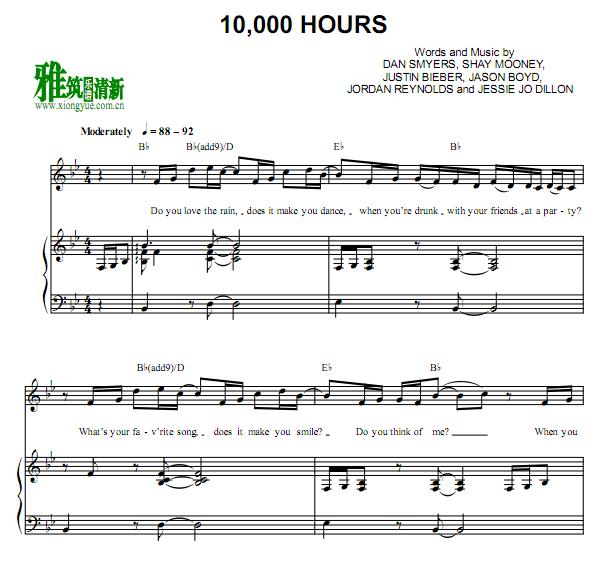 Dan Shay Justin Bieber - 10,000 Hours歌谱 正谱 钢琴伴奏谱