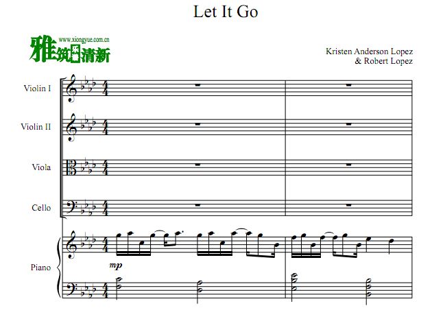 冰雪奇缘 Let it go 弦乐四重奏钢琴伴奏谱