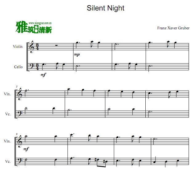 Silent Night小提琴大提琴二重奏谱
