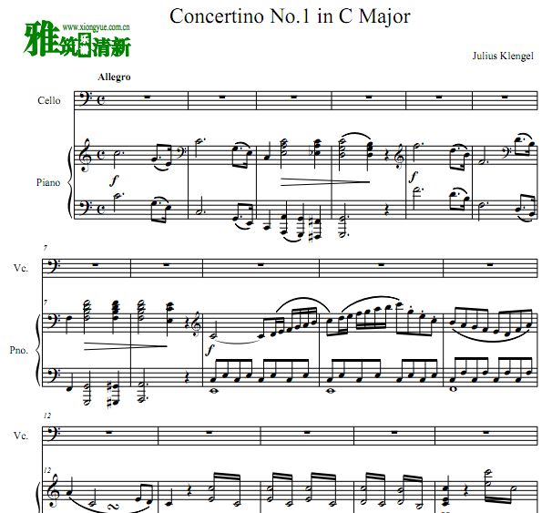 克伦格尔 C大调第一协奏曲大提琴钢琴谱