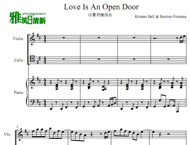 冰雪奇缘 Love Is an Open Door钢琴三重奏谱
