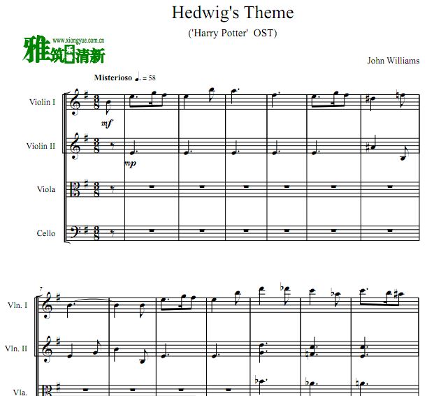海德薇 Hedwig's Theme弦乐四重奏谱