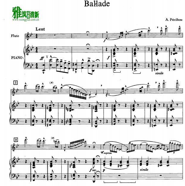 Albert Perilhou - ballade 长笛钢琴伴奏谱