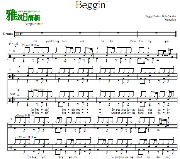 Maneskin - Beggin 架子鼓谱
