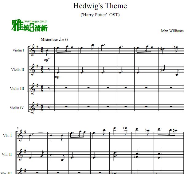 海德薇 Hedwig's Theme小提琴四重奏谱