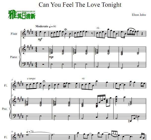 Can You Feel The Love Tonight长笛钢琴合奏谱