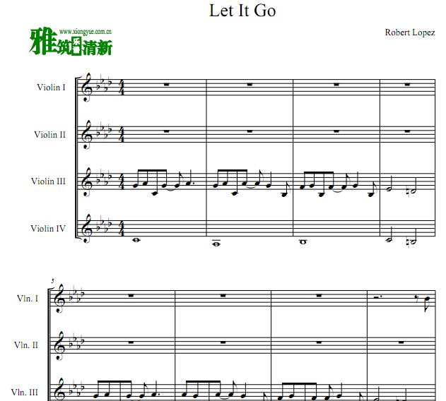  Let it go 小提琴四重奏谱