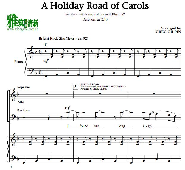 A Holiday Road of Carols 三声部合唱钢琴伴奏谱