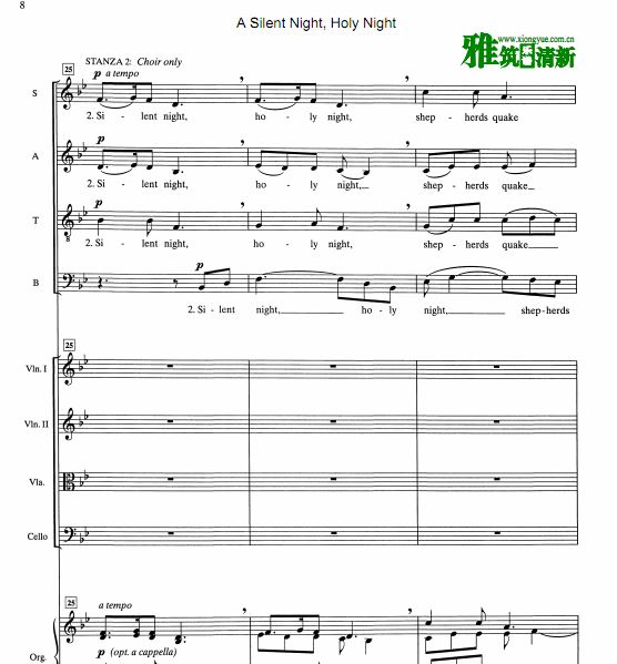Silent Night / Holy Night 弦乐钢琴伴奏四声部合唱谱
