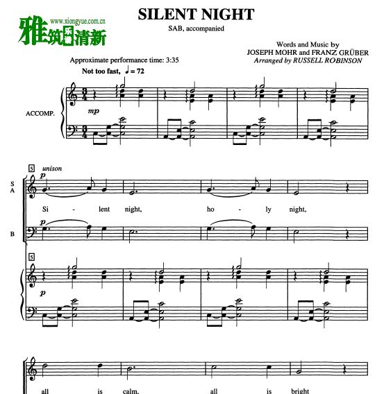 Silent Night三声部合唱谱 SAB