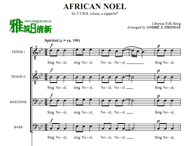 African Noel阿卡贝拉合唱打击乐伴奏谱