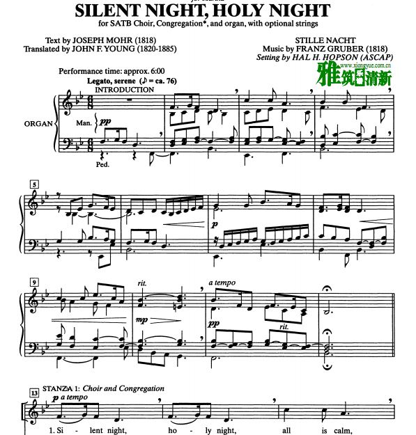 Silent Night, Holy Night 钢琴伴奏四声部合唱谱