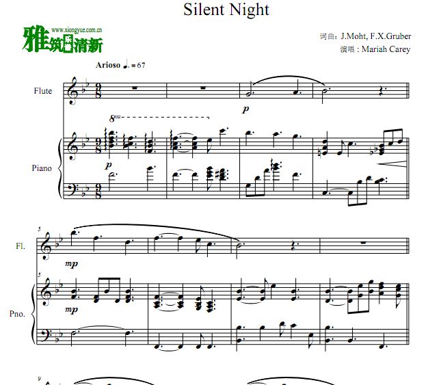 Silent Night 长笛钢琴合奏谱 圣诞节长笛钢琴谱