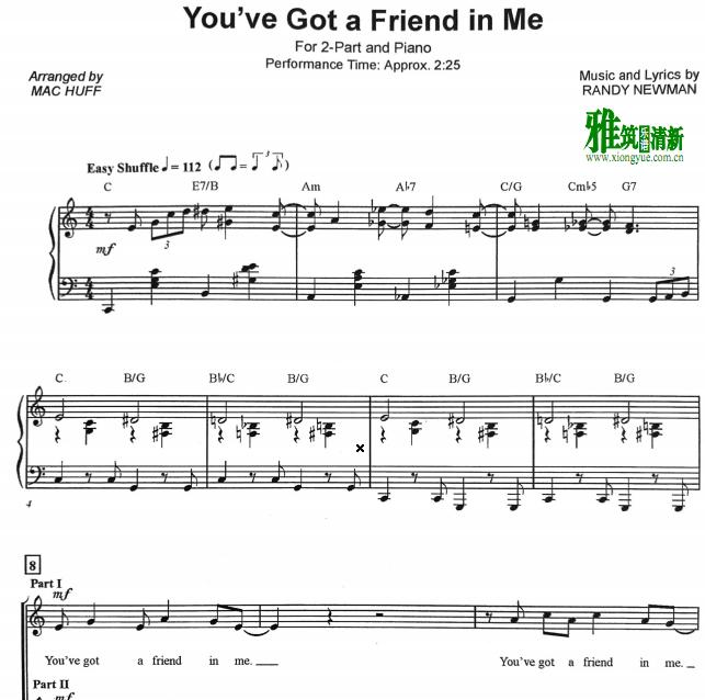 You've Got A Friend In Me 2声部合唱钢琴伴奏