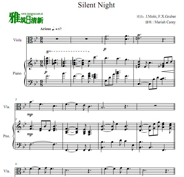Silent Night 中提琴谱  平安夜中提琴谱