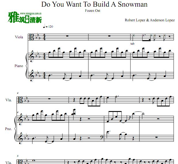 冰雪奇缘 Do You Want to Build a Snowman中提琴钢琴合奏谱