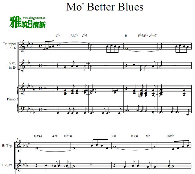 爵士风情 Mo' Better Blues 小号萨克斯钢琴合奏谱