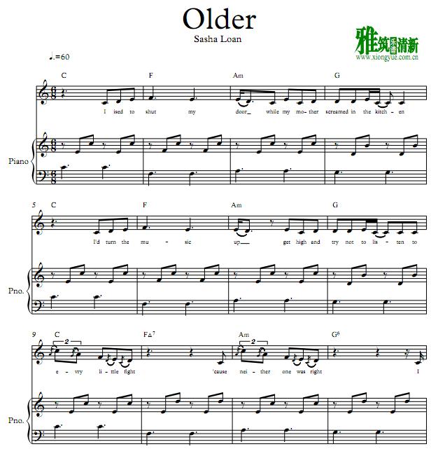 sasha sloan - older钢琴伴奏谱 C调