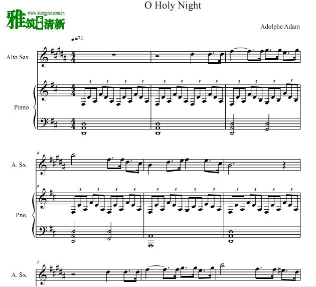 O Holy Night 中音萨克斯钢琴合奏谱