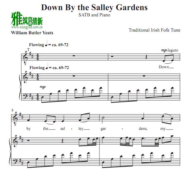 down by the salley gardens 四声部合唱钢琴伴奏谱