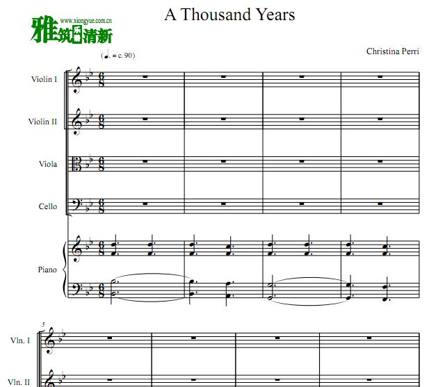 A Thousand Years弦乐钢琴五重奏谱