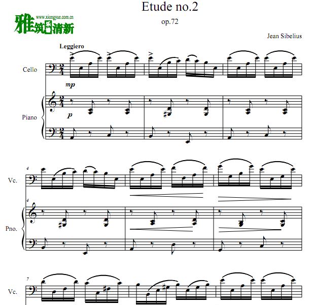西贝柳斯练习曲 Op.76 No.2大提琴谱