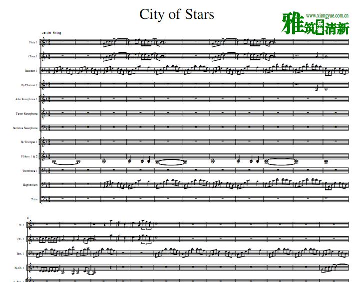 City of Stars管乐合奏谱