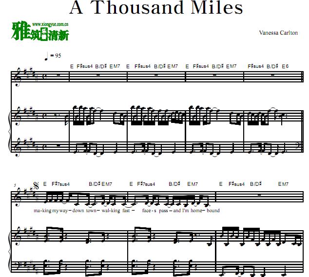 Vanessa Carlton - A thousand miles钢琴弹唱谱 正谱