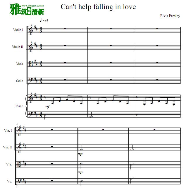 Can't Help Falling in Love弦乐钢琴五重奏谱
