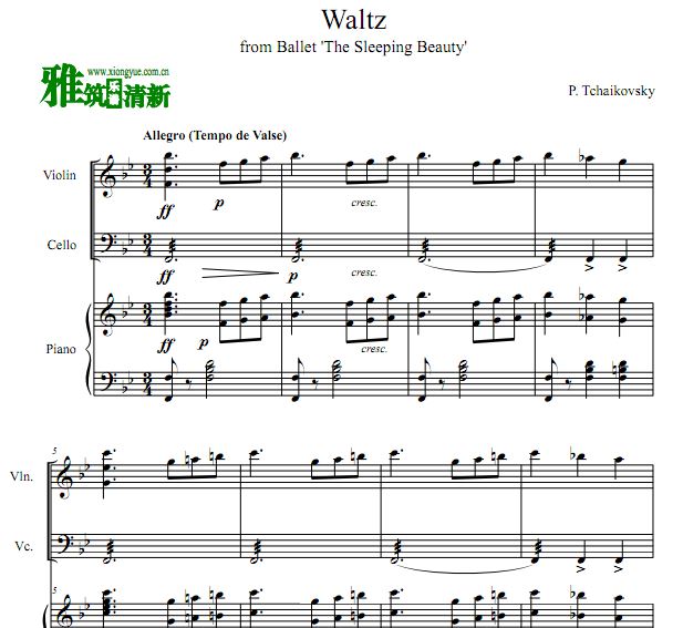 柴可夫斯基 Waltz from Sleeping Beauty 睡美人圆舞曲钢琴三重奏谱