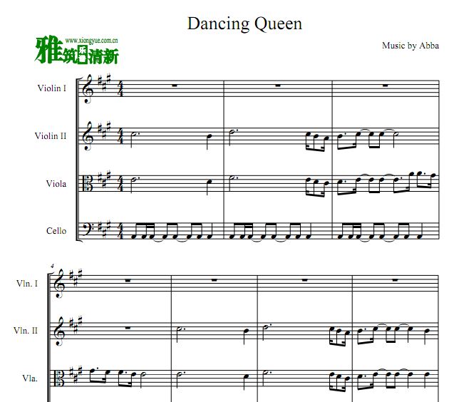 妈妈咪呀 Dancing Queen二小提琴中提琴大提琴合奏谱