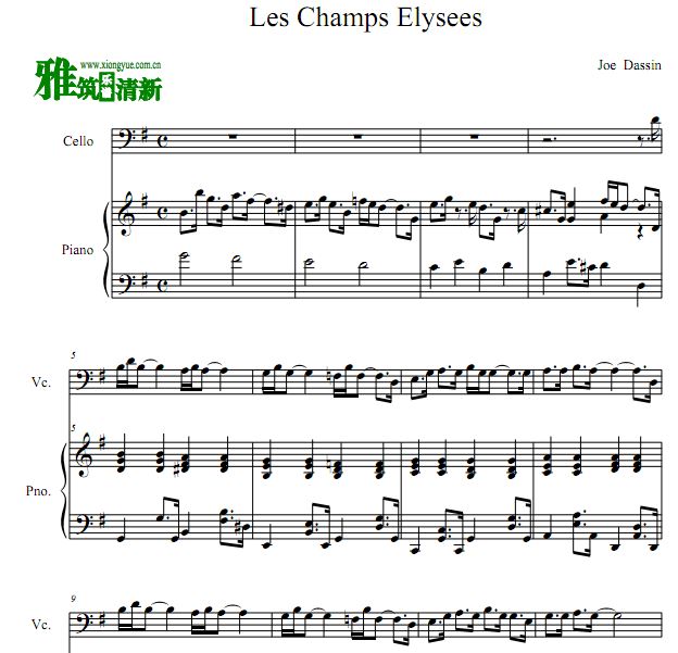 Les Champs Elysees 香榭丽舍大街大提琴钢琴合奏谱
