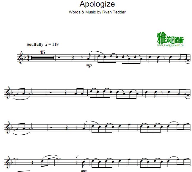 OneRepublic - apologize 单簧管谱