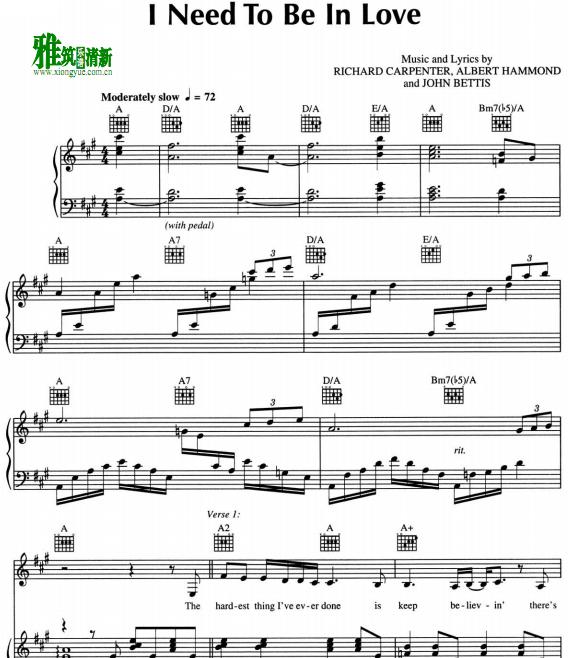 The Carpenters - I need to be in love钢琴谱