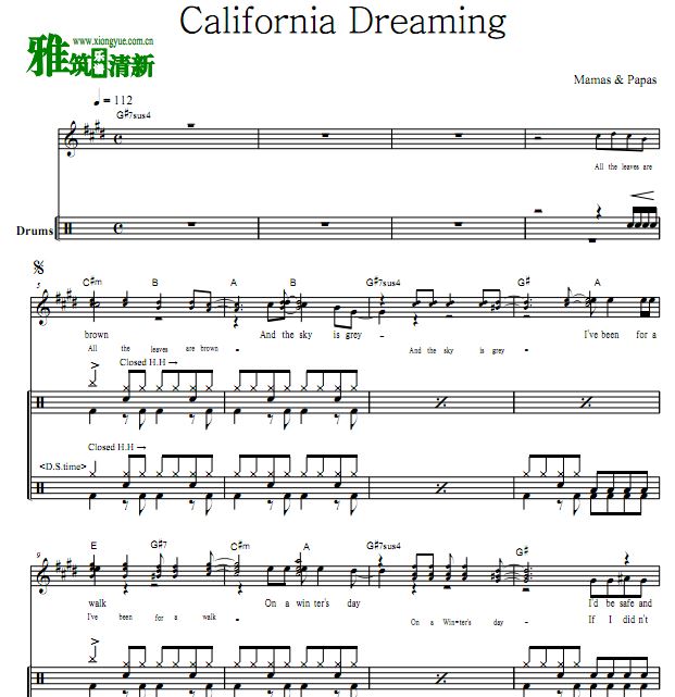 重庆森林插曲 California dreaming架子鼓谱