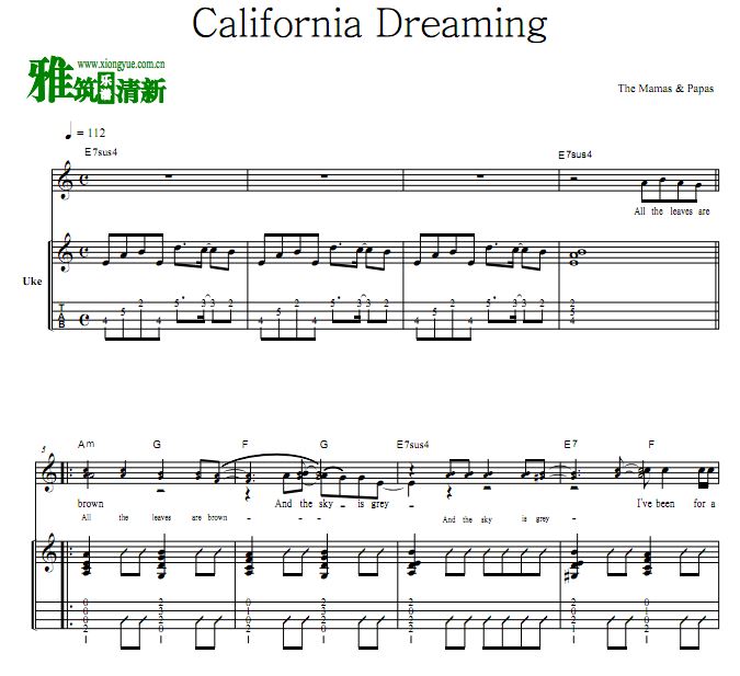 mamas&papas - California dreaming尤克里里谱