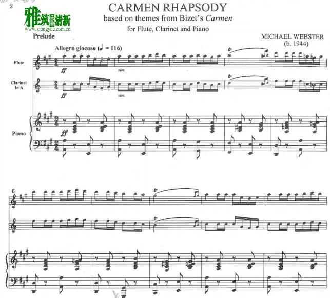 Webster - Carmen Rhapsody 卡门幻想曲长笛单簧管钢琴谱