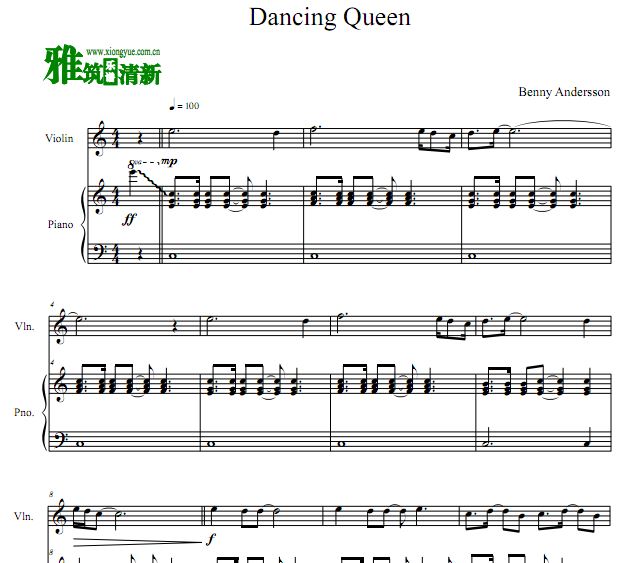 妈妈咪呀 Dancing Queen小提琴谱 钢琴伴奏谱