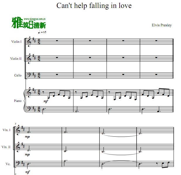 Can't Help Falling in Love钢琴四重奏谱