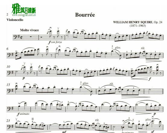 William Henry Squire BOURREE Op. 24 大提琴谱