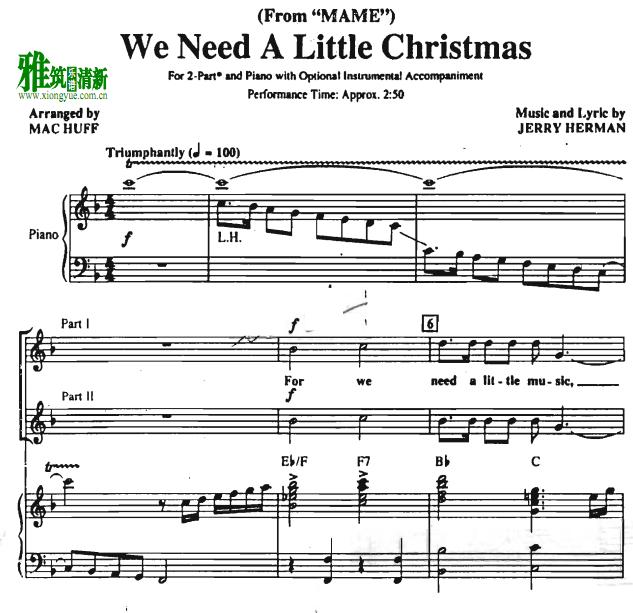 mame - We Need a Little Christmas 2声部合唱钢琴伴奏谱