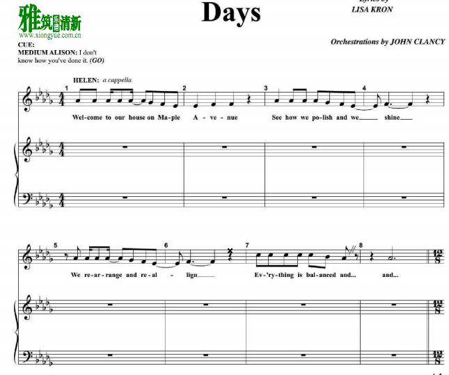 悲喜交家 Fun Home - Days and Days正谱 钢琴伴奏谱