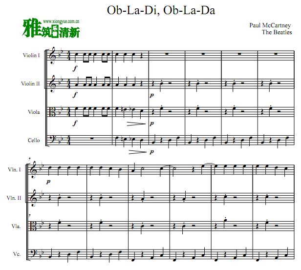 披头士 Ob-La-Di Ob-La-Da弦乐四重奏谱