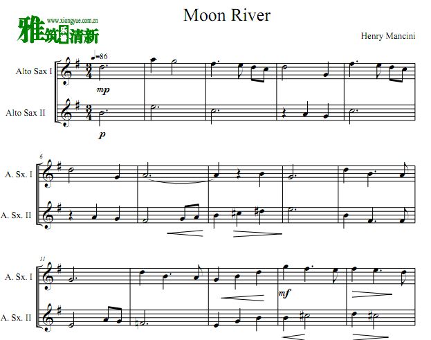 Moon River中音萨克斯二重奏谱
